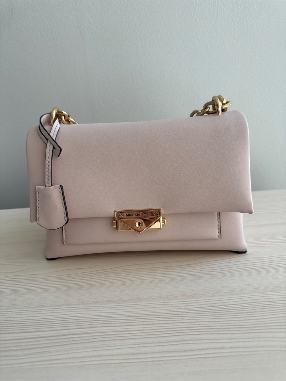 Michael Kors Pale Pink Leather Shoulder Bag with Gold Hardware
